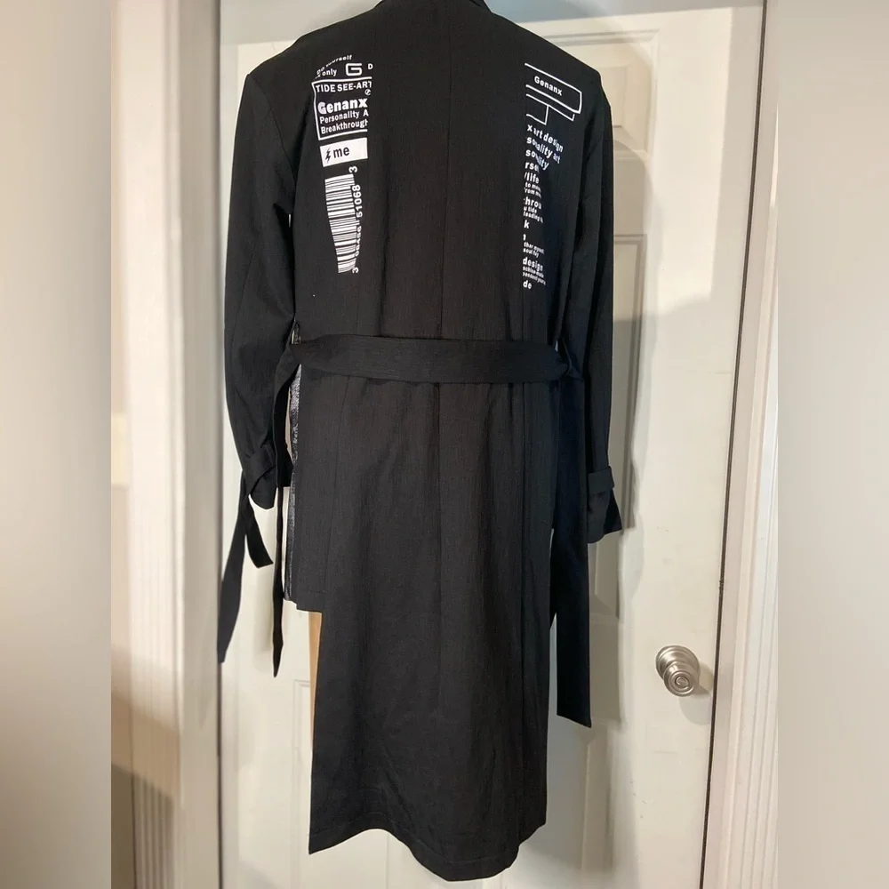 Geranx Men’s Style~Asymmetric~Color Block~Graphic~Belt~Trench/Suit Coat~Size XL - Picture 11 of 16